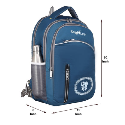 SeeNLee Atlas 28L Professional Backpack - Modern Heritage Collection for School, College & Travel (Ocean Blue/Grey)