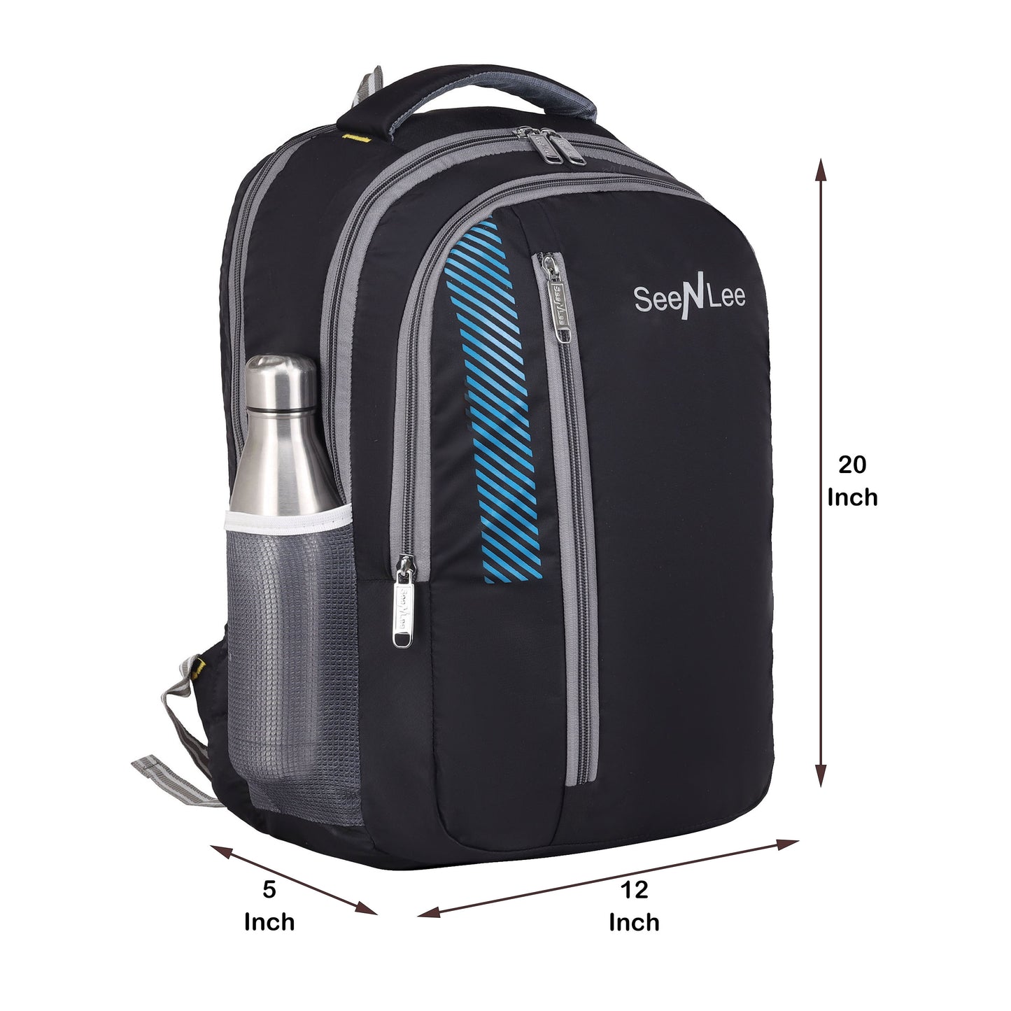 SeeNLee Velocity 28L Performance Backpack - Sport Tech Edition for School, College & Travel (Black/Grey/Blue)