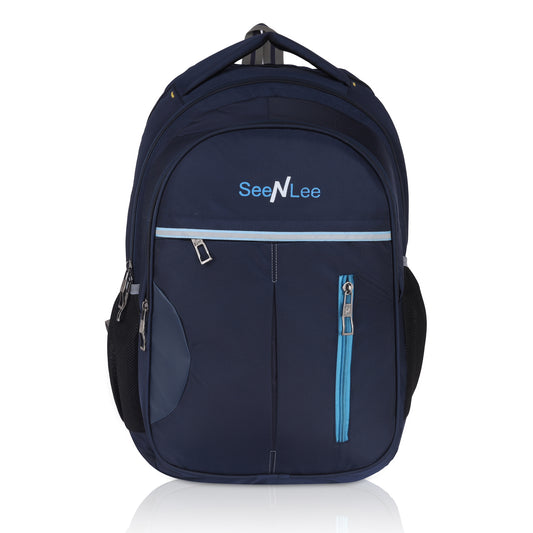 SeeNLee Fusion Series | 28L Dual-Tone Backpack | Modern School & Travel Bag with Premium Design (Navy-Sky Blue)