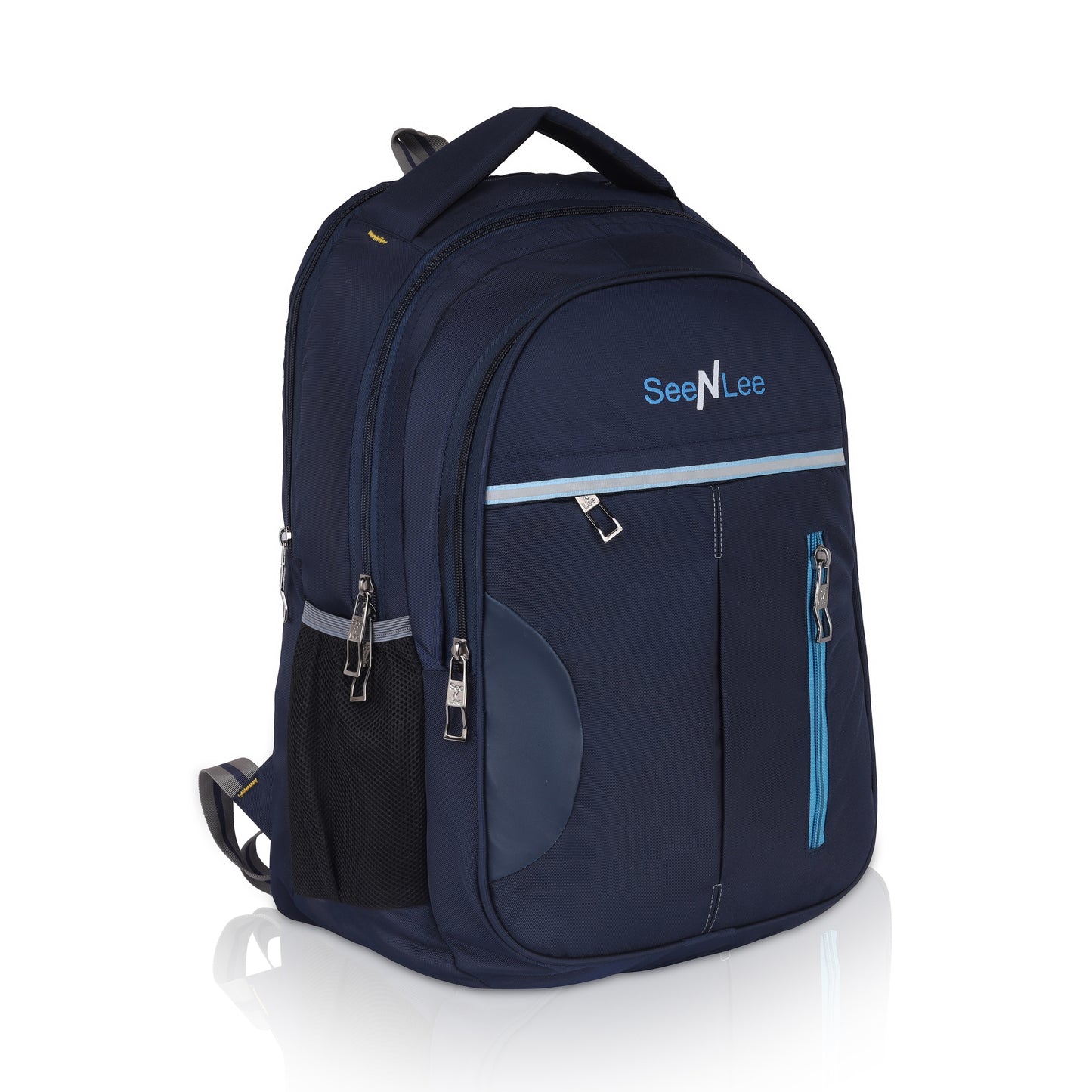 SeeNLee Fusion Series | 28L Dual-Tone Backpack | Modern School & Travel Bag with Premium Design (Navy-Sky Blue)