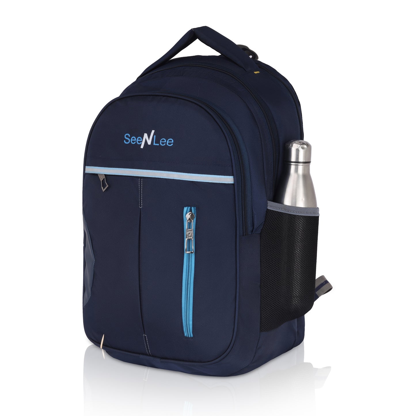 SeeNLee Fusion Series | 28L Dual-Tone Backpack | Modern School & Travel Bag with Premium Design (Navy-Sky Blue)