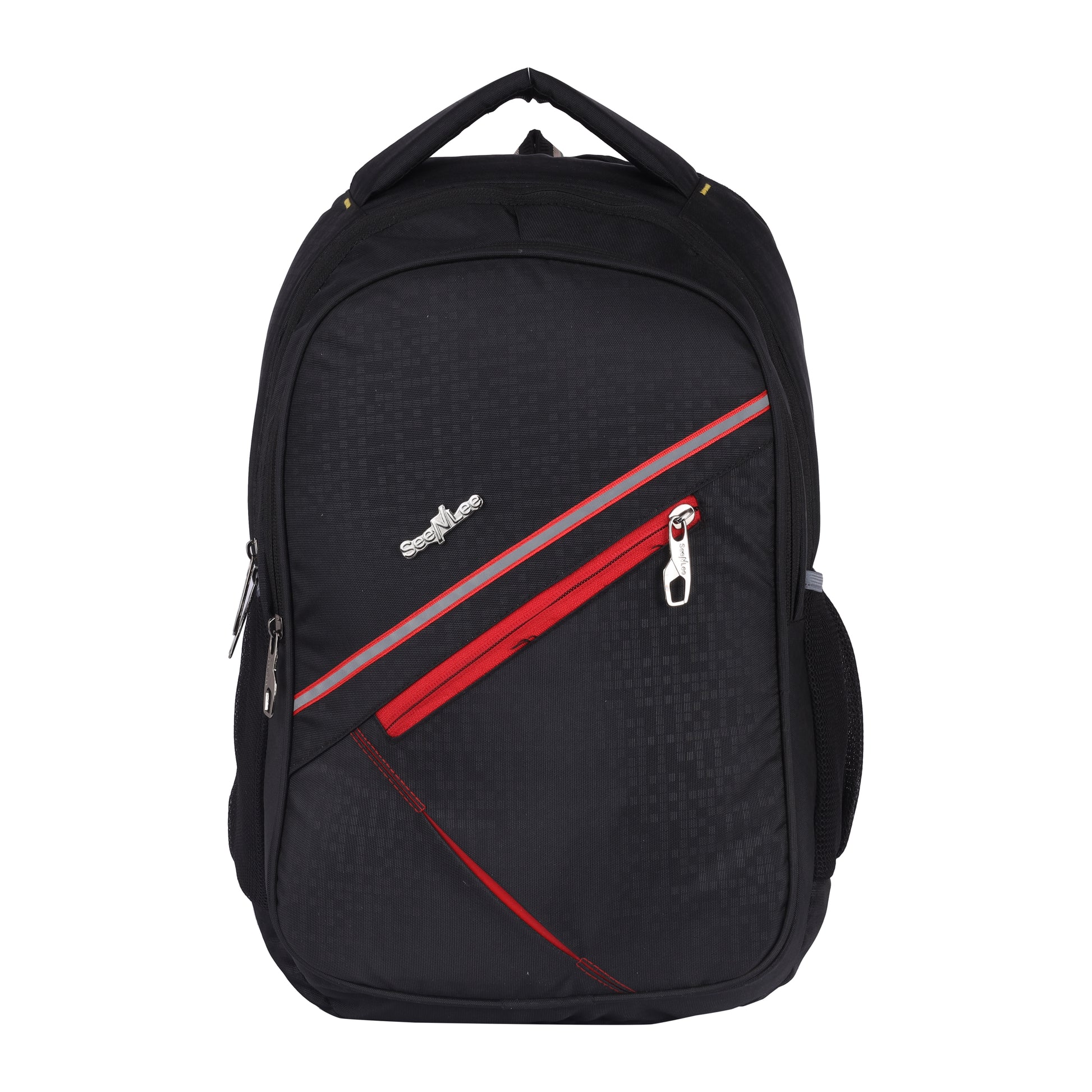  SeeNLee Swift Series | 28L Modern Backpack | Sleek Laptop Bag with Racing Stripe Design (Black-Red)