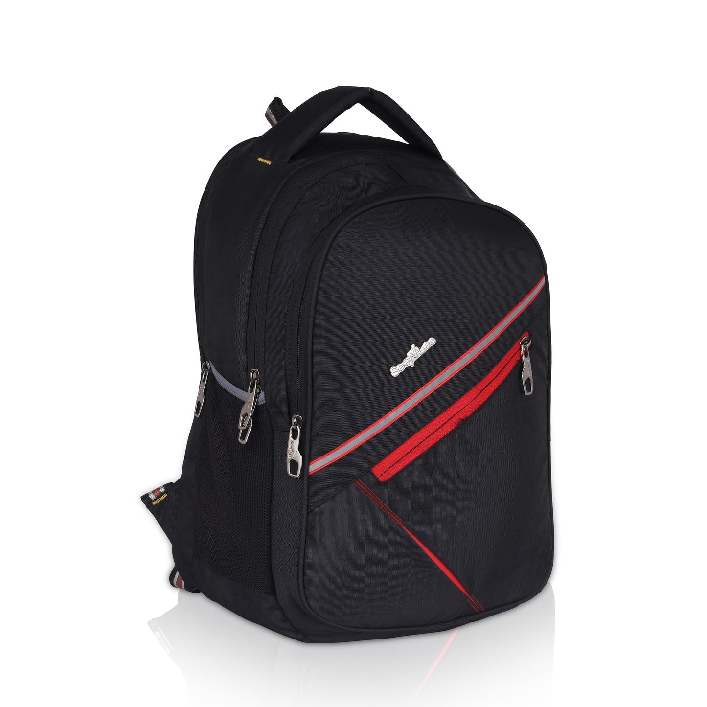  SeeNLee Swift Series | 28L Modern Backpack | Sleek Laptop Bag with Racing Stripe Design (Black-Red)