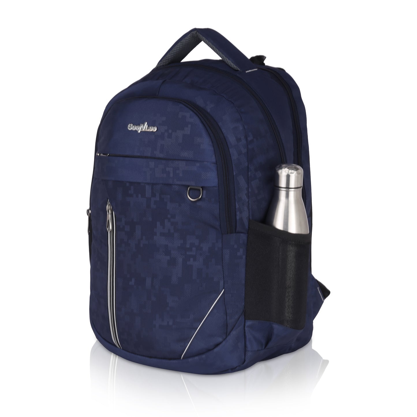 SeeNLee Quantum Series | 25L Digital Camo Backpack | Premium Student & Office Bag with Hard Shell Protection (Navy)