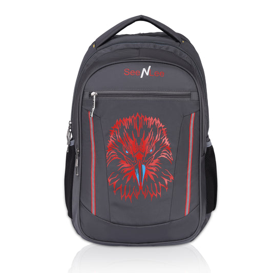 SeeNLee Phoenix Force Series | 25L Gaming Laptop Backpack | Urban Tech Bag with Eagle Design (Charcoal-Red)