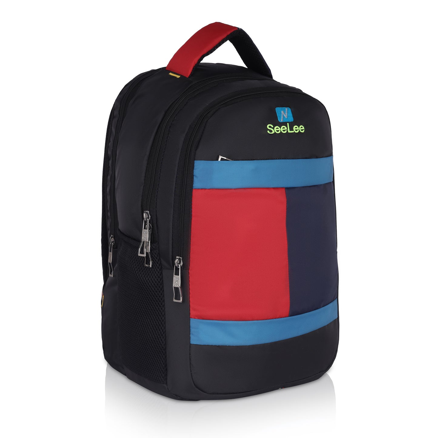 SeeNLee Metro Fusion 25L Professional Backpack - Modern Triple-Tone Design for School, College & Office (Black/Red/Blue)