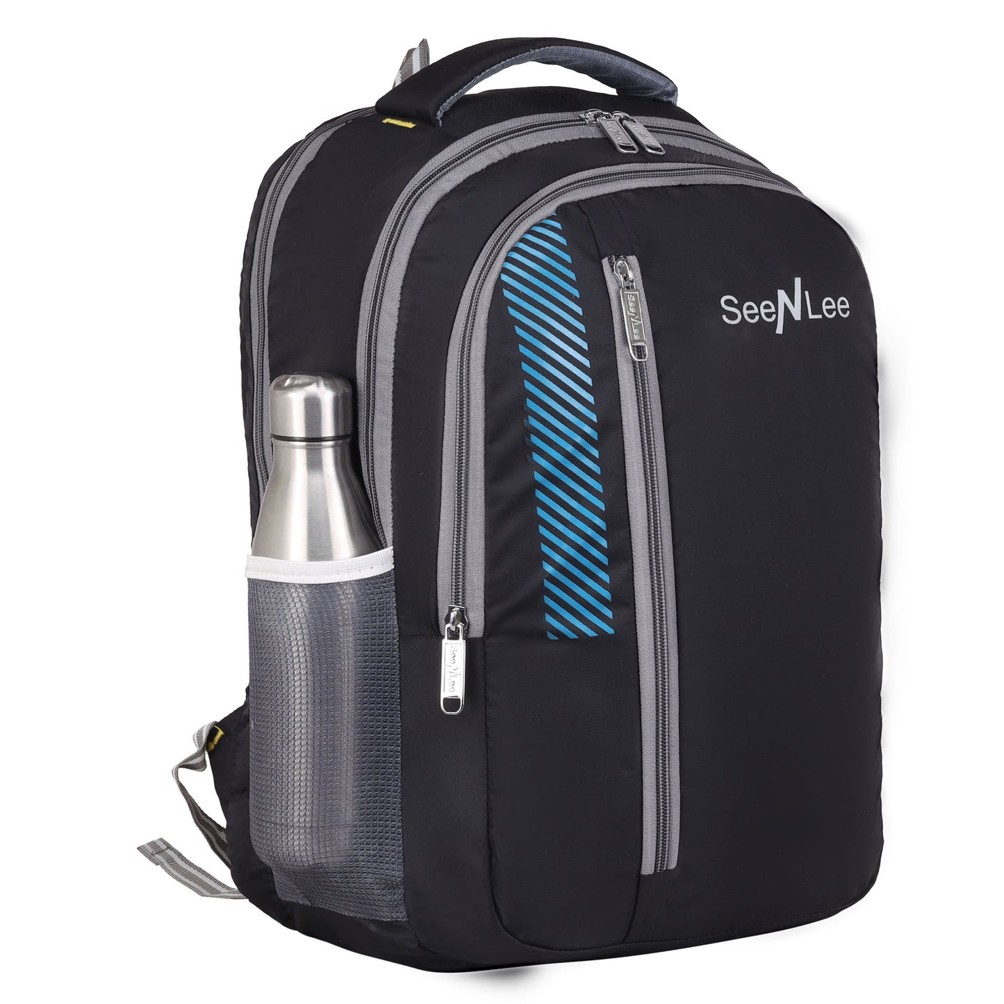 SeeNLee Velocity 28L Performance Backpack - Sport Tech Edition for School, College & Travel (Black/Grey/Blue)