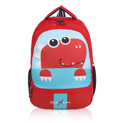 Kids Dinosaur Backpack | Cute T-Rex School Bag with Bottle Holder | Waterproof Children's Rucksack (Red/Blue) - Ages 3-8 Years