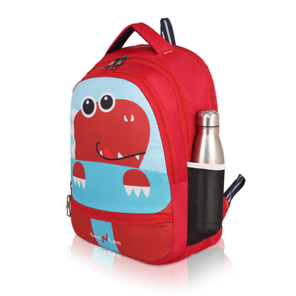 Kids Dinosaur Backpack | Cute T-Rex School Bag with Bottle Holder | Waterproof Children's Rucksack (Red/Blue) - Ages 3-8 Years