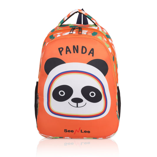 Cute Panda Backpack | Orange Floral Kids School Bag with Bottle Holder | Waterproof Children's Rucksack - Ages 3-8 Years