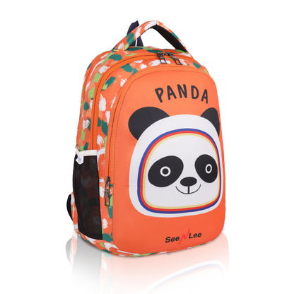 Cute Panda Backpack | Orange Floral Kids School Bag with Bottle Holder | Waterproof Children's Rucksack - Ages 3-8 Years