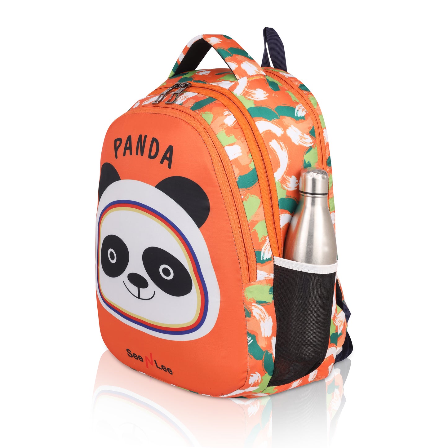 Cute Panda Backpack | Orange Floral Kids School Bag with Bottle Holder | Waterproof Children's Rucksack - Ages 3-8 Years