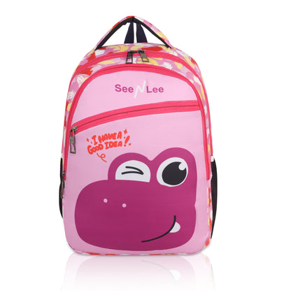 Kids Pink Dinosaur Backpack | Cute Winking T-Rex School Bag | Waterproof Children's Rucksack with Bottle Holder (Pink/Purple) - Ages 3-8 Years