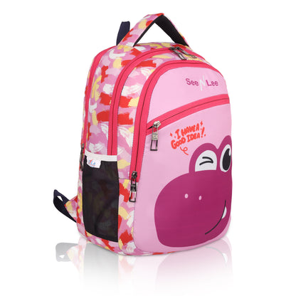 Kids Pink Dinosaur Backpack | Cute Winking T-Rex School Bag | Waterproof Children's Rucksack with Bottle Holder (Pink/Purple) - Ages 3-8 Years