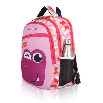 Kids Pink Dinosaur Backpack | Cute Winking T-Rex School Bag | Waterproof Children's Rucksack with Bottle Holder (Pink/Purple) - Ages 3-8 Years