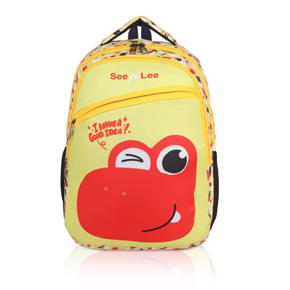 Dinosaur Kids Backpack | 'I Have a Good Idea' Quote School Bag | Waterproof Children's Rucksack with Bottle Holder (Yellow/Red) - Ages 3-8 Years