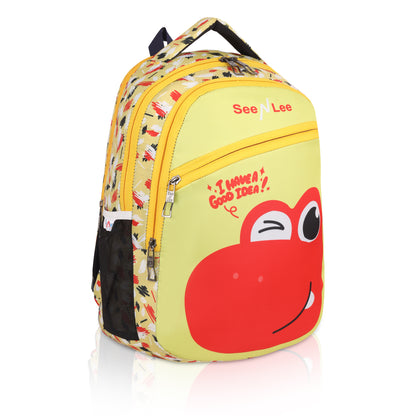 Dinosaur Kids Backpack | 'I Have a Good Idea' Quote School Bag | Waterproof Children's Rucksack with Bottle Holder (Yellow/Red) - Ages 3-8 Years