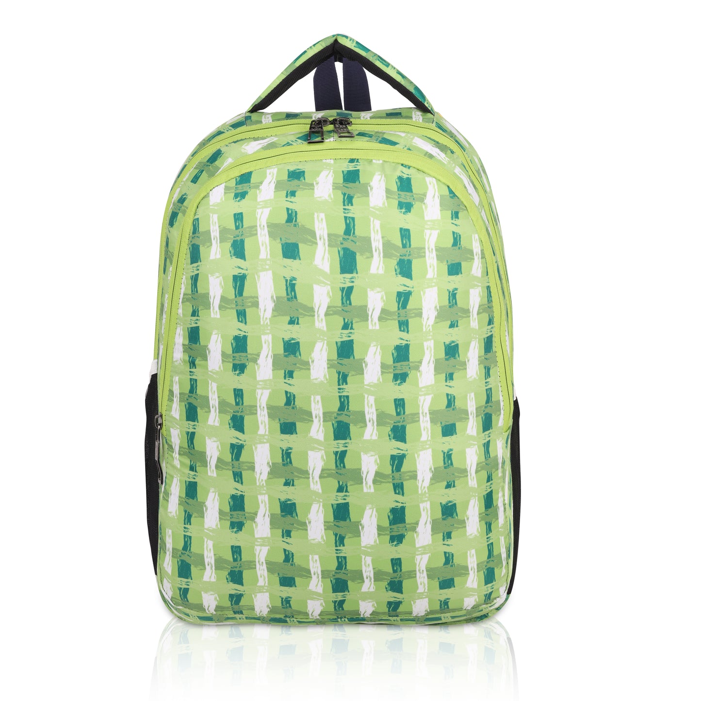 Modern Plaid Kids Backpack | Lime Green Geometric School Bag with Bottle Holder | Waterproof Children's Rucksack - Ages 3-12 Years