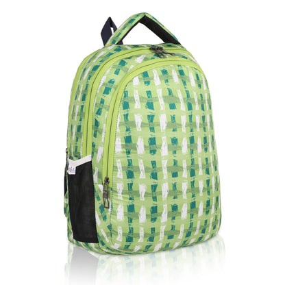 Modern Plaid Kids Backpack | Lime Green Geometric School Bag with Bottle Holder | Waterproof Children's Rucksack - Ages 3-12 Years