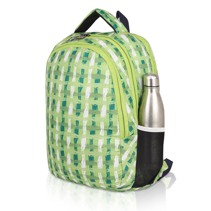 Modern Plaid Kids Backpack | Lime Green Geometric School Bag with Bottle Holder | Waterproof Children's Rucksack - Ages 3-12 Years