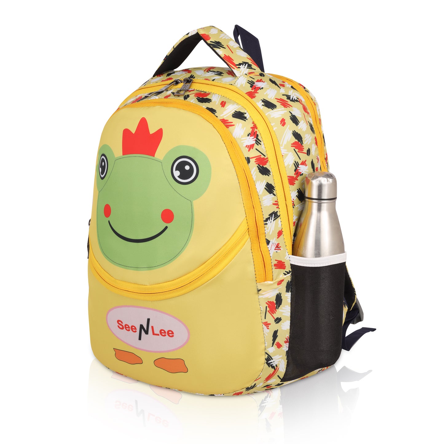 Royal Frog Kids Backpack | Yellow Abstract Pattern School Bag with Bottle Holder | Waterproof Children's Rucksack - Ages 3-8 Years