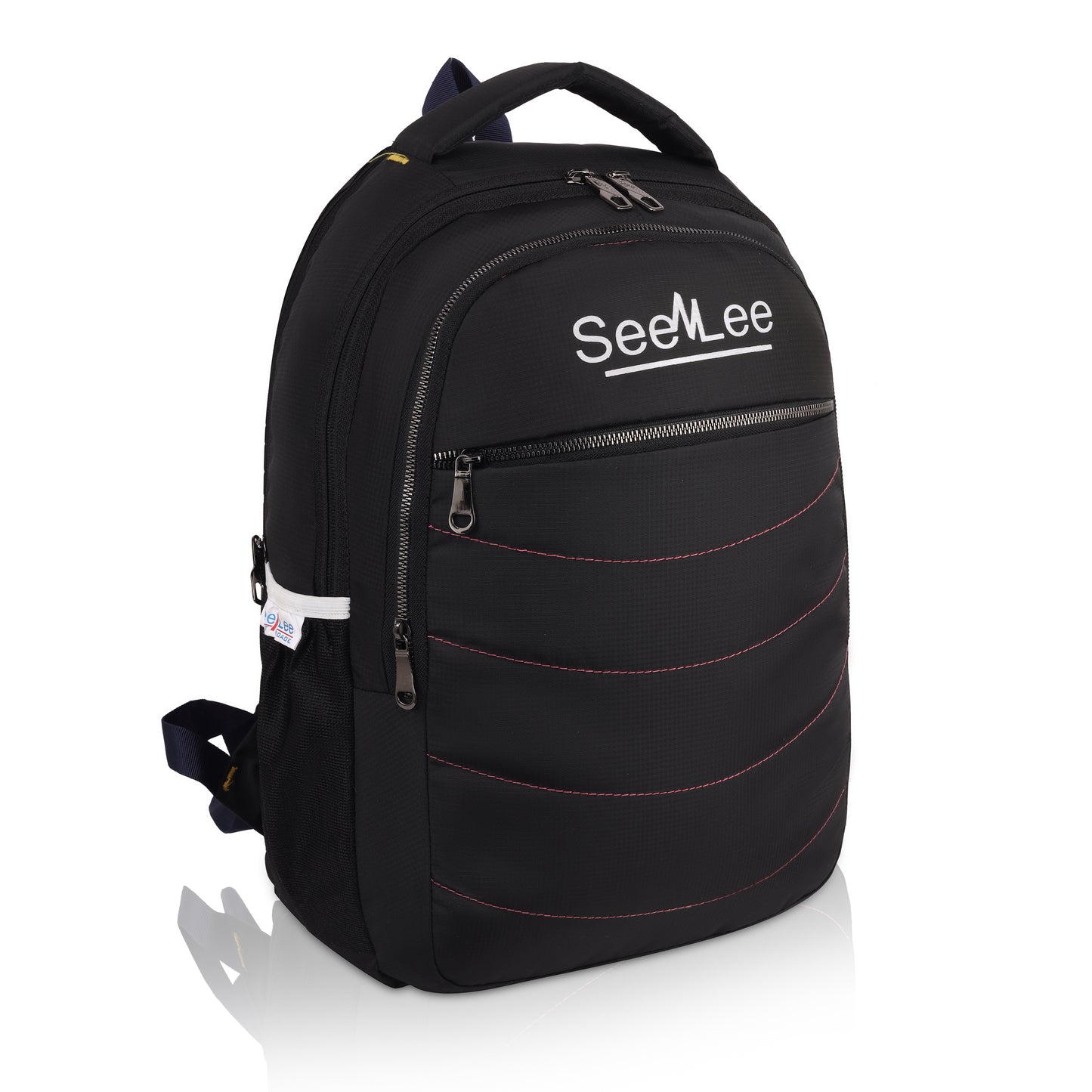 SeeNLee Executive Wave 21L Smart Tech Backpack - Professional Black with Pink Accent Stitching