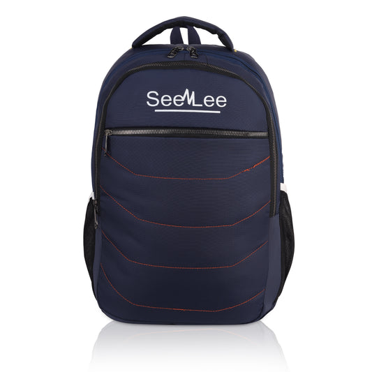 SeeNLee Metro Wave 21L Smart Tech Backpack - Navy Blue Professional with Red Accent Stitching