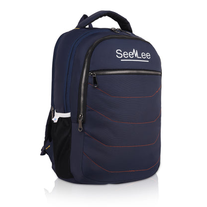 SeeNLee Metro Wave 21L Smart Tech Backpack - Navy Blue Professional with Red Accent Stitching