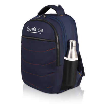 SeeNLee Metro Wave 21L Smart Tech Backpack - Navy Blue Professional with Red Accent Stitching