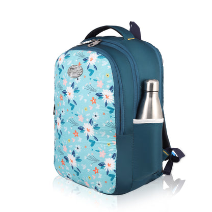 SeeNLee Aqua Bloom 25L Smart Fashion Backpack - Modern Floral Print Women's Daypack with Teal Accents