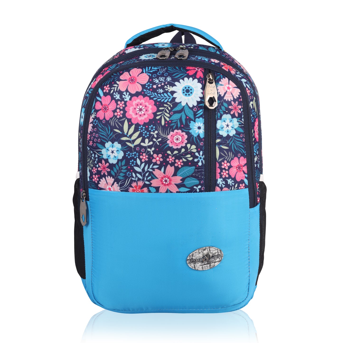 SeeNLee Summer Bloom 25L Smart Fashion Backpack - Navy Floral Print with Azure Blue Accent | Women's Designer Daypack