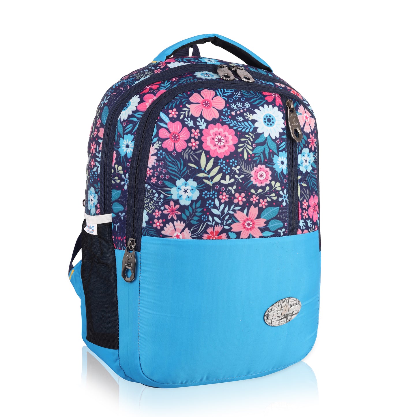 SeeNLee Summer Bloom 25L Smart Fashion Backpack - Navy Floral Print with Azure Blue Accent | Women's Designer Daypack