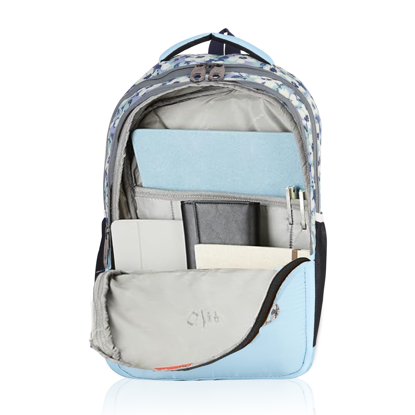 SeeNLee Sky Blossom 25L Smart Fashion Backpack - Soft Blue Floral Print with Grey Accents | Women's Designer Daypack