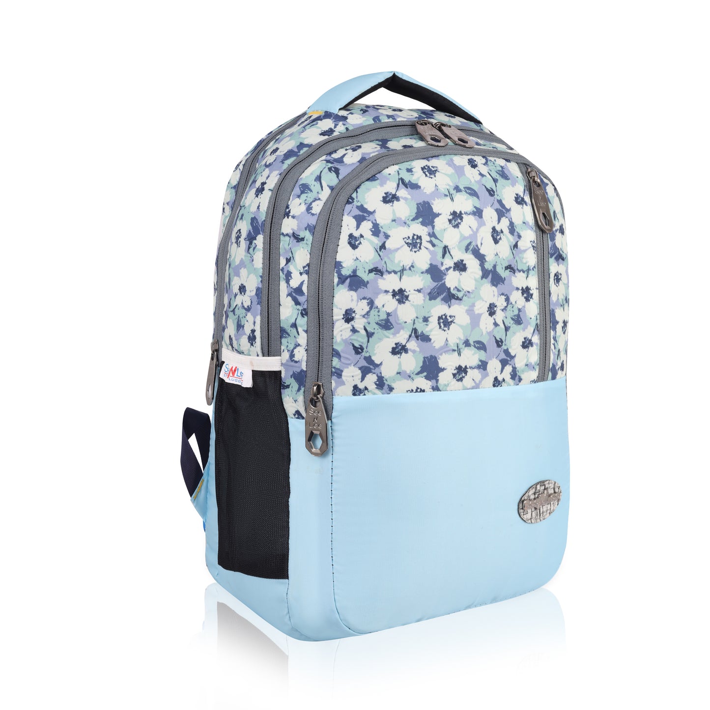 SeeNLee Sky Blossom 25L Smart Fashion Backpack - Soft Blue Floral Print with Grey Accents | Women's Designer Daypack