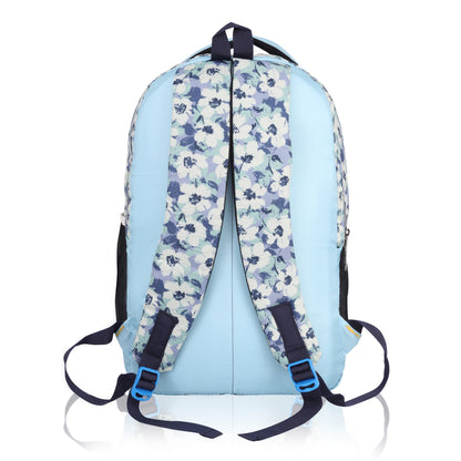 SeeNLee Sky Blossom 25L Smart Fashion Backpack - Soft Blue Floral Print with Grey Accents | Women's Designer Daypack