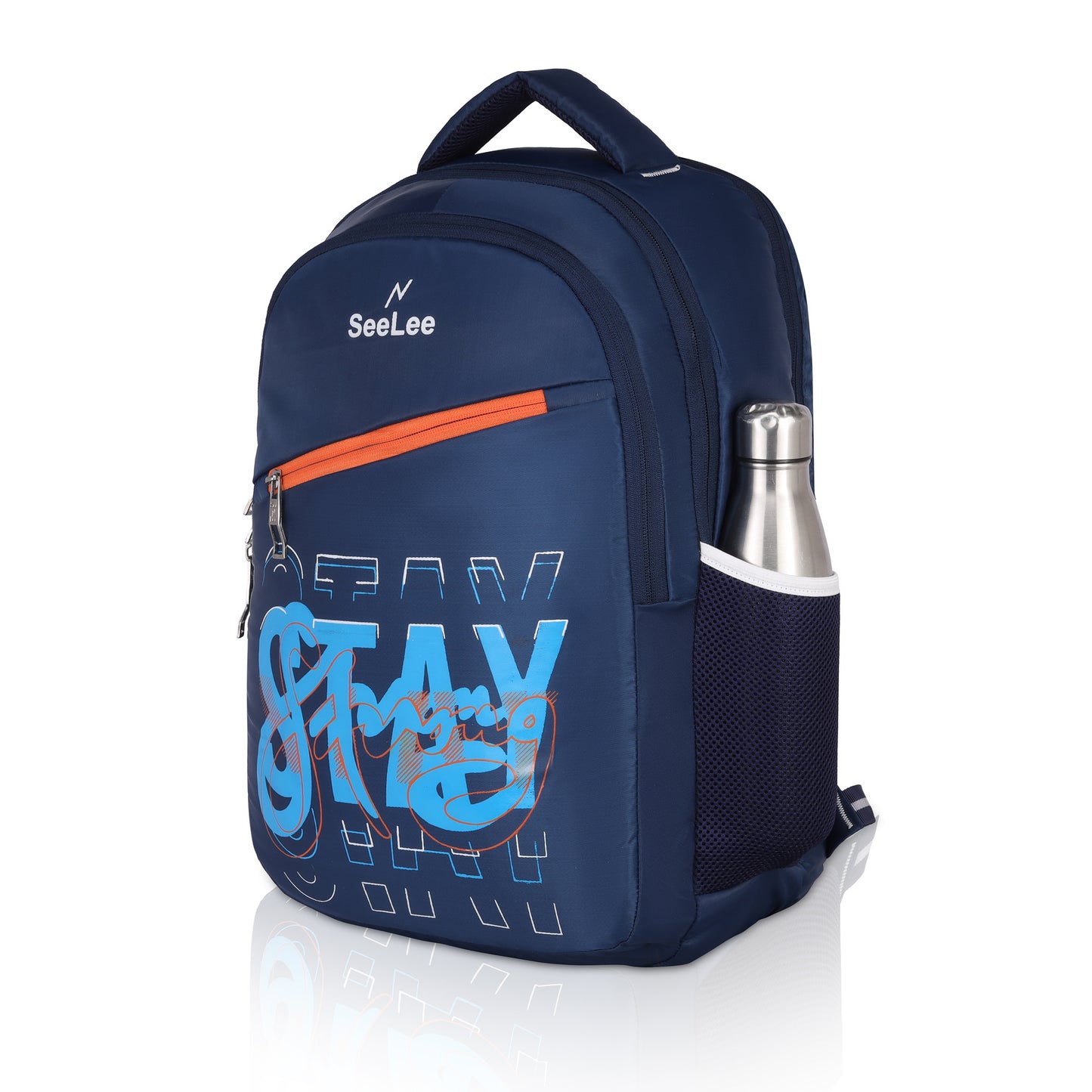 SeeNLee Urban Style 25L Modern Backpack - Street Art Edition for School, College & Daily Commute (Navy Blue/Sky Blue)