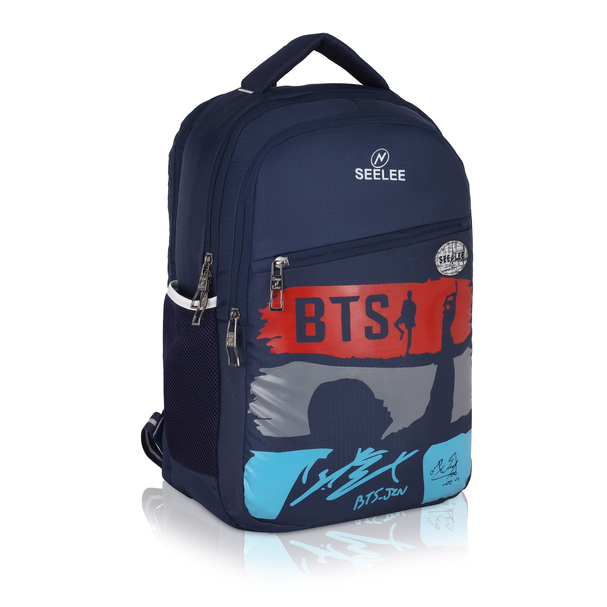 SeeNLee BTS Fan Edition 25L Urban Backpack - K-Pop Collection for School, College & Daily Use (Navy/Red/Blue)