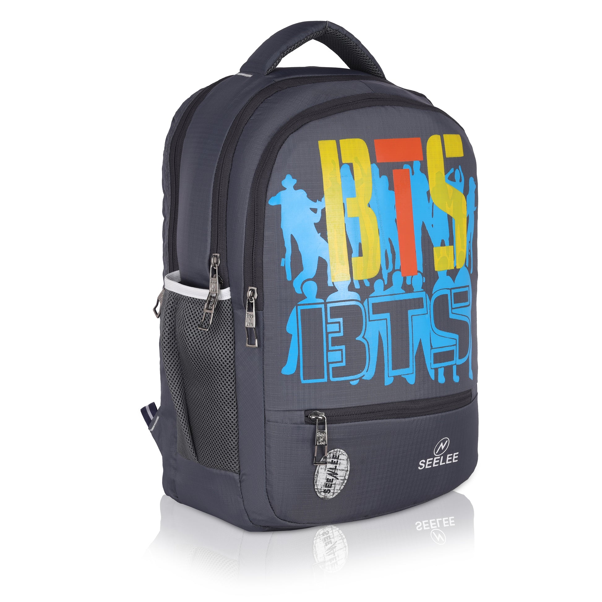 Showcase your BTS style with SeeNLee Dynamite 25L backpack featuring exclusive K-pop graphics, premium organization, and urban functionality. Perfect for school, college & daily use. Water-resistant with 6-month warranty.