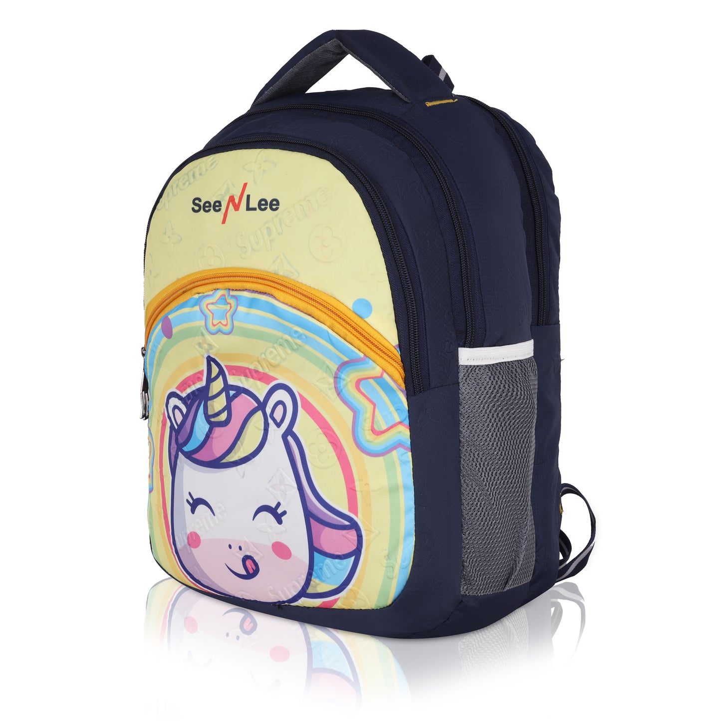 SeeNLee Unicorn Dreams 16L Kids Backpack - Magical Collection for Primary School Girls (Navy/Pastel Rainbow)