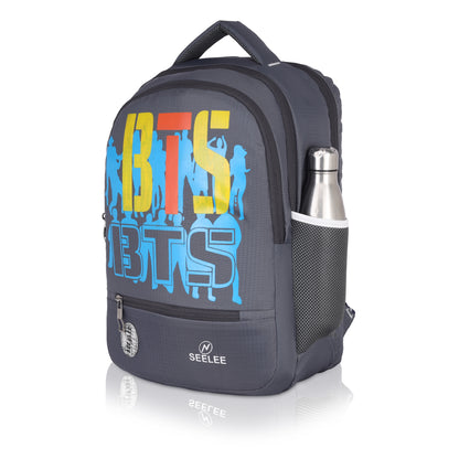 SeeNLee BTS Dynamite 25L Backpack - Pop Culture Edition for School, College & Urban Life (Charcoal Grey/Multi-Color)