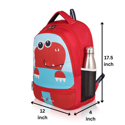 Kids Dinosaur Backpack | Cute T-Rex School Bag with Bottle Holder | Waterproof Children's Rucksack (Red/Blue) - Ages 3-8 Years