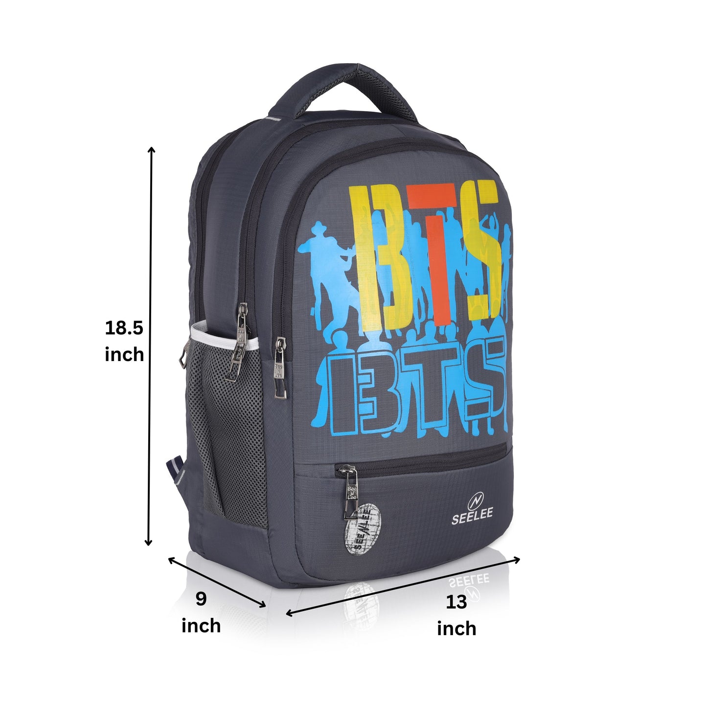 SeeNLee BTS Dynamite 25L Backpack - Pop Culture Edition for School, College & Urban Life (Charcoal Grey/Multi-Color)