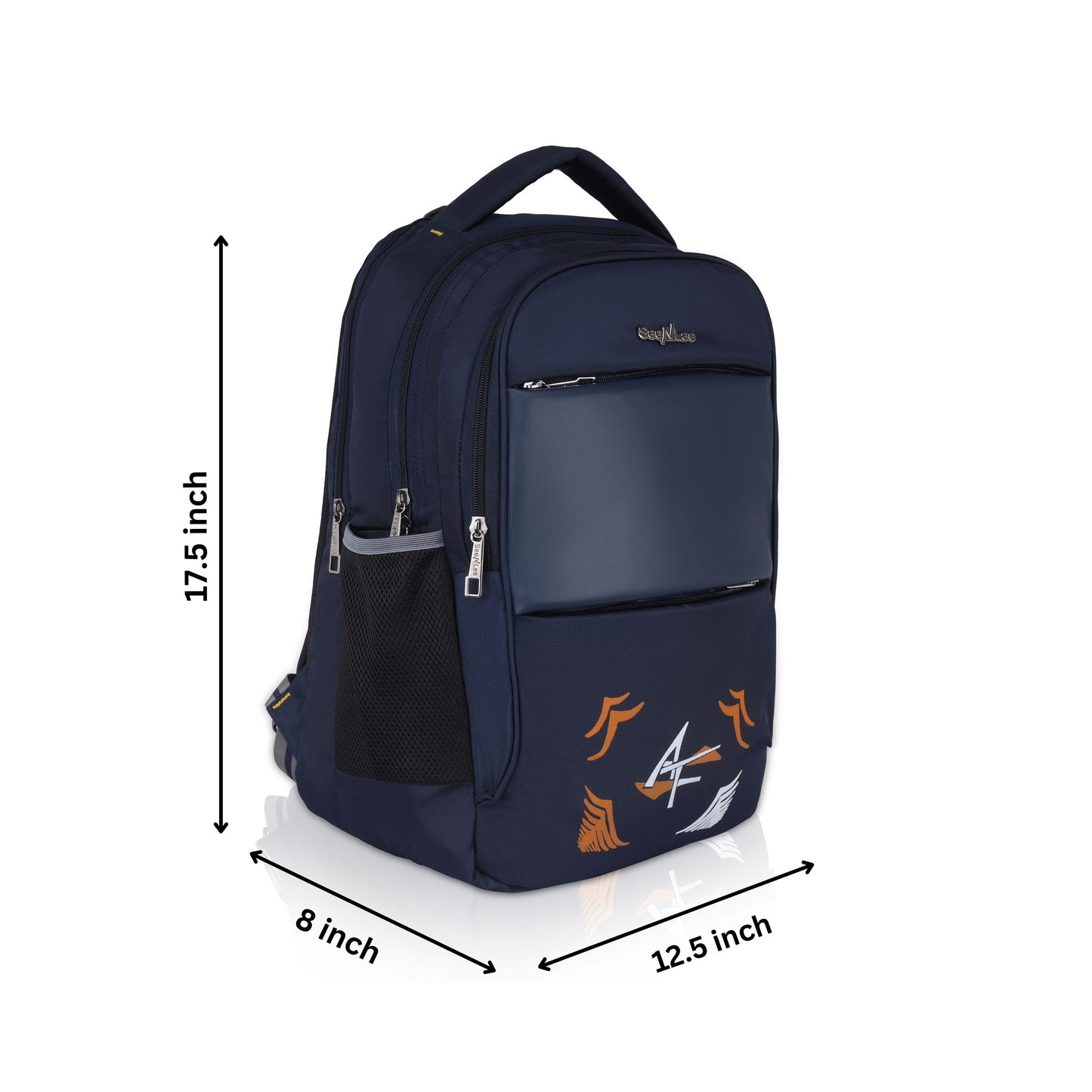 Title: SeeNLee Aero Sport Series | 28L Fashion Backpack | Urban Laptop Bag with Designer Wing Motif (Navy Blue)