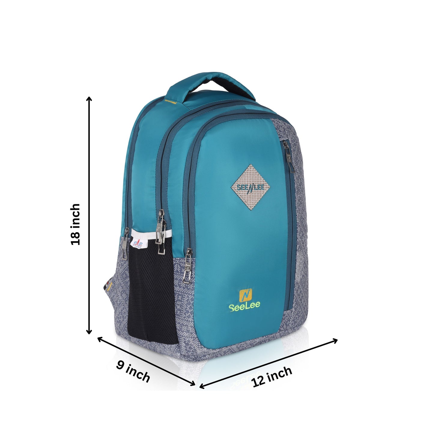 SeeNLee Vista Series | 28L Dual-Tone Backpack | Modern School & Travel Bag with Designer Pattern (Turquoise-Grey)