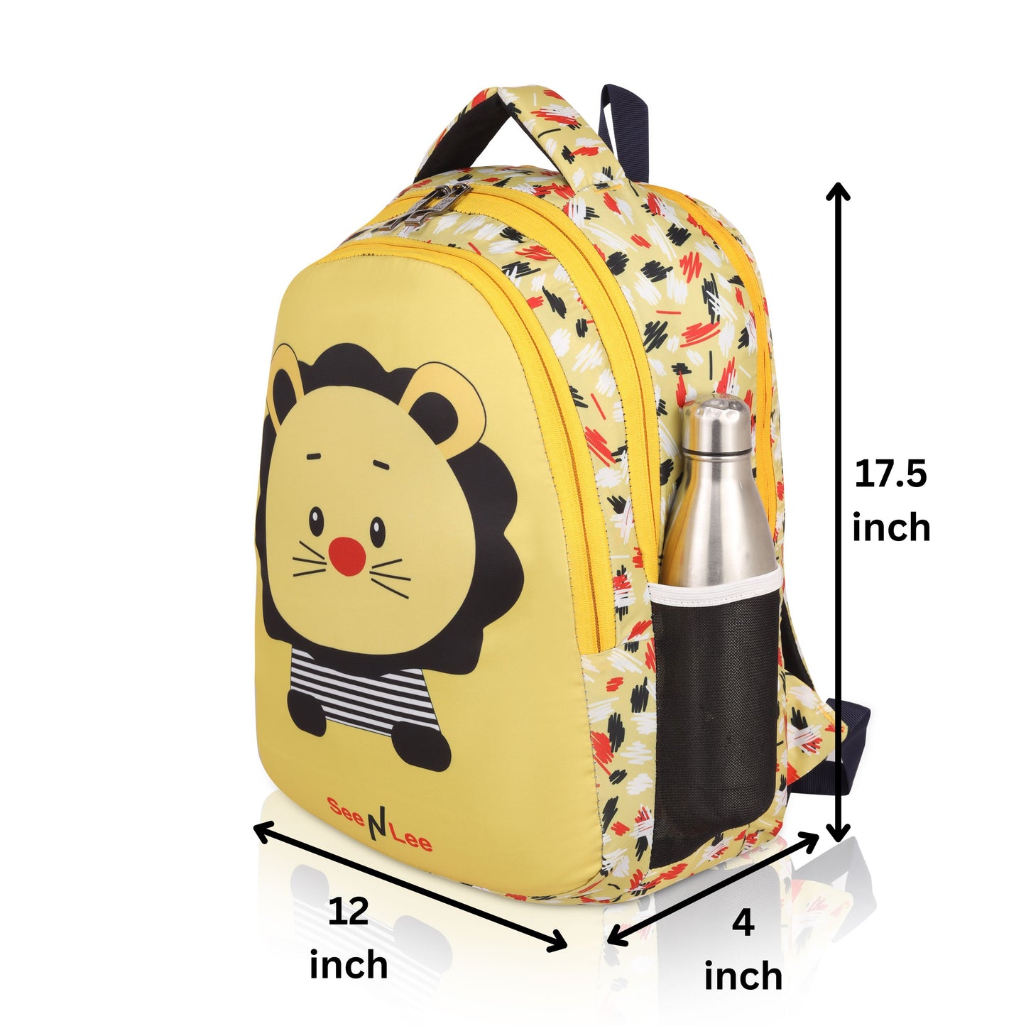 Kids Lion Backpack | Cute Safari Animal School Bag with Bottle Holder | Waterproof Children's Rucksack (Yellow/Black) - Ages 3-8 Years