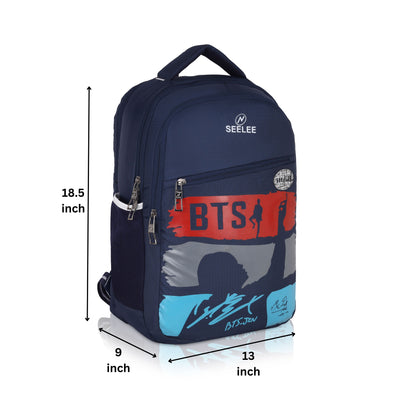 SeeNLee BTS Fan Edition 25L Urban Backpack - K-Pop Collection for School, College & Daily Use (Navy/Red/Blue)