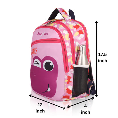 Kids Pink Dinosaur Backpack | Cute Winking T-Rex School Bag | Waterproof Children's Rucksack with Bottle Holder (Pink/Purple) - Ages 3-8 Years