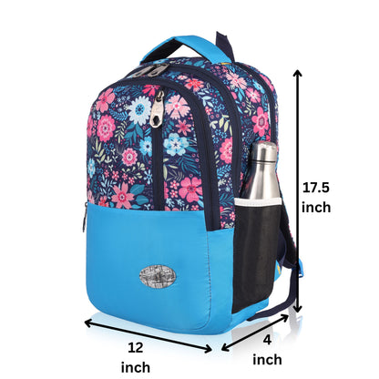 SeeNLee Summer Bloom 25L Smart Fashion Backpack - Navy Floral Print with Azure Blue Accent | Women's Designer Daypack