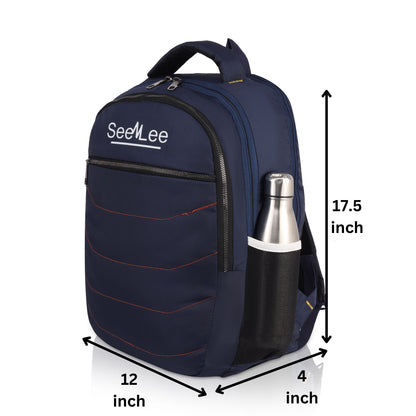 SeeNLee Metro Wave 21L Smart Tech Backpack - Navy Blue Professional with Red Accent Stitching