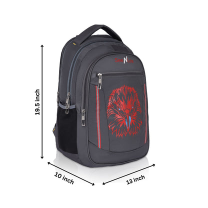 SeeNLee Phoenix Force Series | 25L Gaming Laptop Backpack | Urban Tech Bag with Eagle Design (Charcoal-Red)